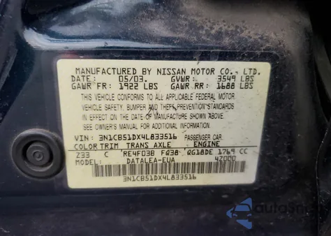 2004 Nissan Sentra 1.8 z USA, uszkodzony, nr VIN 3N1CB51DX4L833516